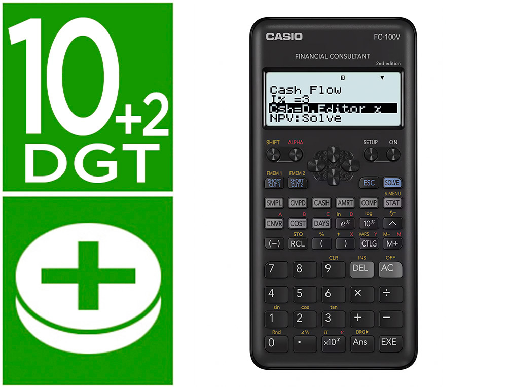 CALCULADORA CASIO FC-100V FINANCEIRA 4 LINHAS 10+2 DIGITOS ARMAZENAMENTO FLASH CALCULO DE IMPOSTOS COM CAPA COR CINZA