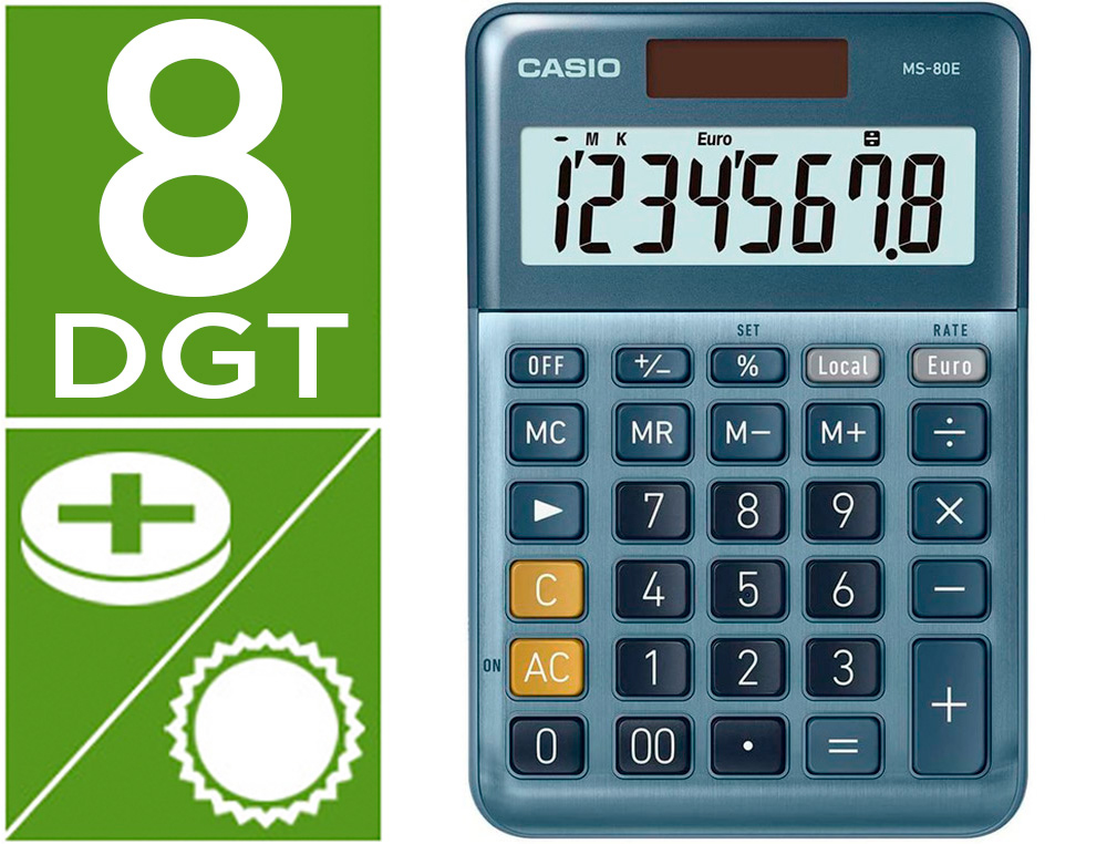 CALCULADORA CASIO MS-80E SECRETARIA 8 DIGITOS TX +/- TECLA DUPLO ZERO COR AZUL