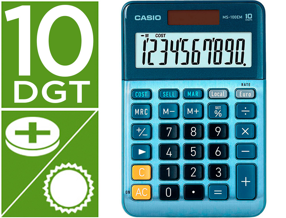 CALCULADORA CASIO MS-100EM SECRETARIA 10 DIGITOS TX +/- TECLA DUPLO ZERO COR AZUL