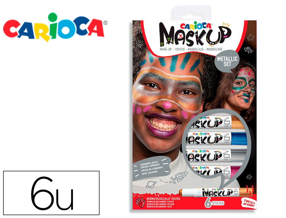 BARRA DE MAQUILHAGEM CARIOCA MASK UP METALLIC CAIXA DE 6 CORES SORTIDAS