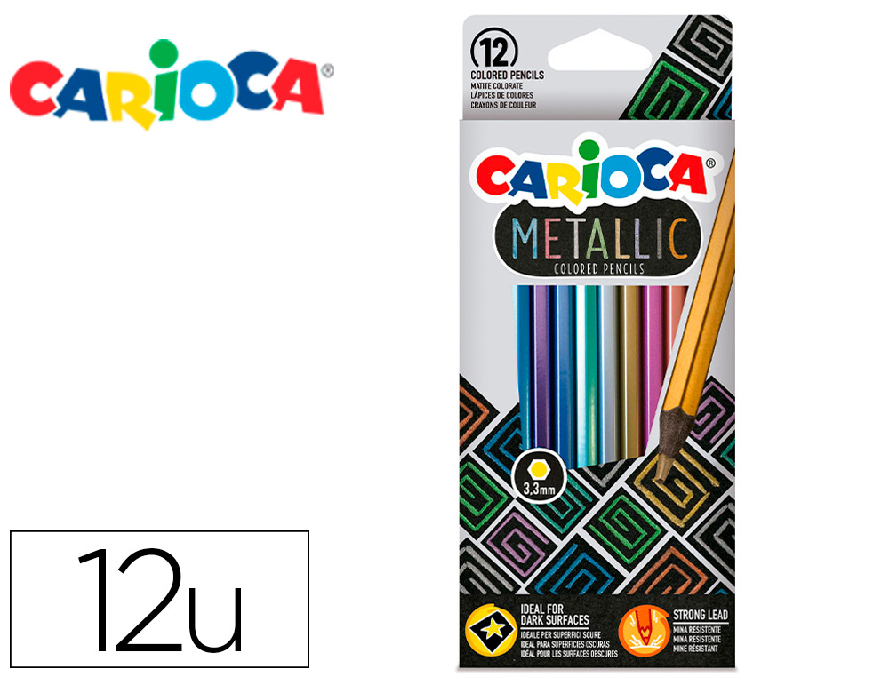 LAPIS DE COR CARIOCA METALLIC HEXAGONAL MINA 3,3 MM CAIXA DE 12 CORES SORTIDAS