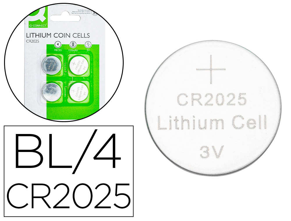 PILHAS Q-CONNECT TIPO BOTAO LITIO CR2025 3V BLISTER DE 4 UNIDADES