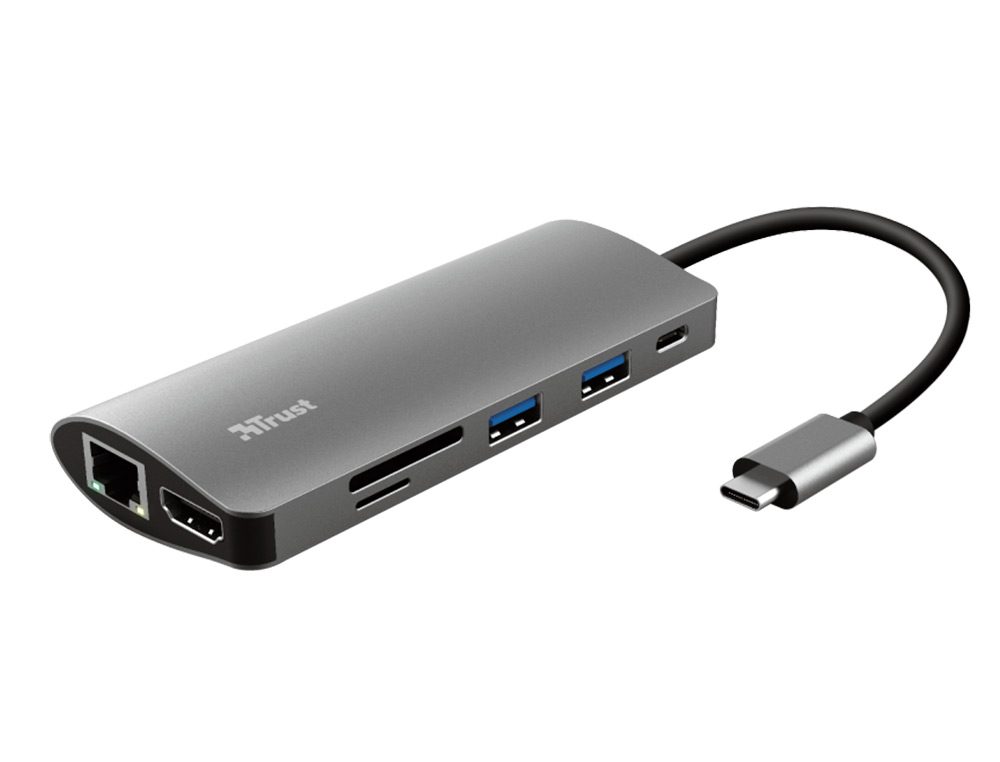 ADAPTADOR TRUST DALYX 7 EM 1 MULTIPORTA USB-C / HDMI / 2X USB-A / NETWORK / MICRO / MICRO SD / ETHERNET