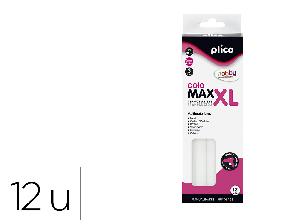 BARRA COLA TERMOFUSIVEL PLICO MAX XL BAIXA TEMPERATURA 11,5 MM DIAMETRO X 200 MM COMPRIMENTO BLISTER DE 12 UNIDADES