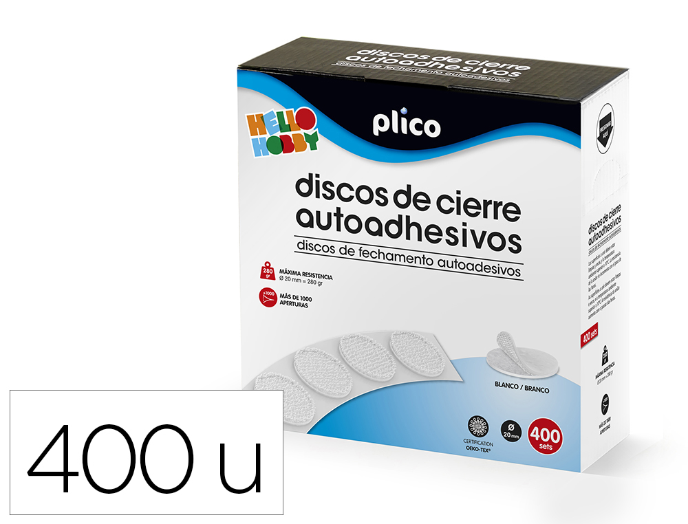 DISCO FECHO PLICO VELCRO AUTOADESIVO 20 MM DIAMETRO COR BRANCO CAIXA DE 400 UNIDADES