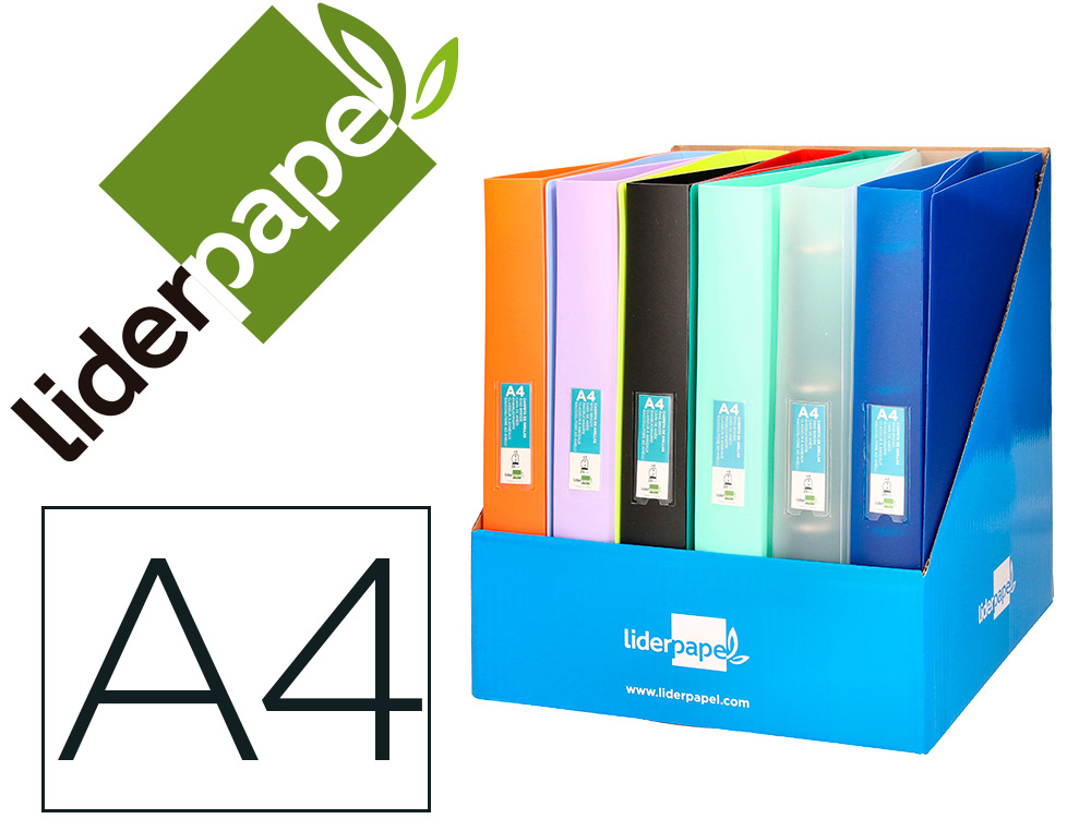 PASTA LIDERPAPEL 4 ANEIS 25 MM MISTOS POLIPROPILENO DIN A4 CORES SORTIDAS EXPOSITOR DE 12 UNIDADES