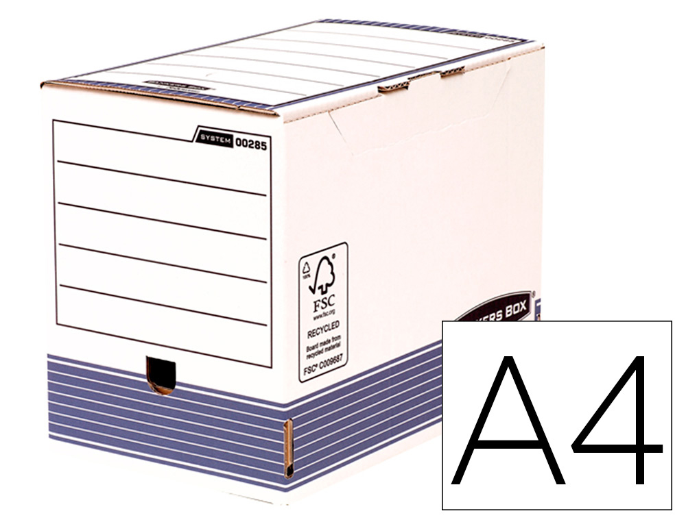 CAIXA PARA ARQUIVO MORTO FELLOWES A4 CARTAO RECICLADO 100% LOMBADA 200 MM MONTAGEM AUTOMATICA COR AZUL