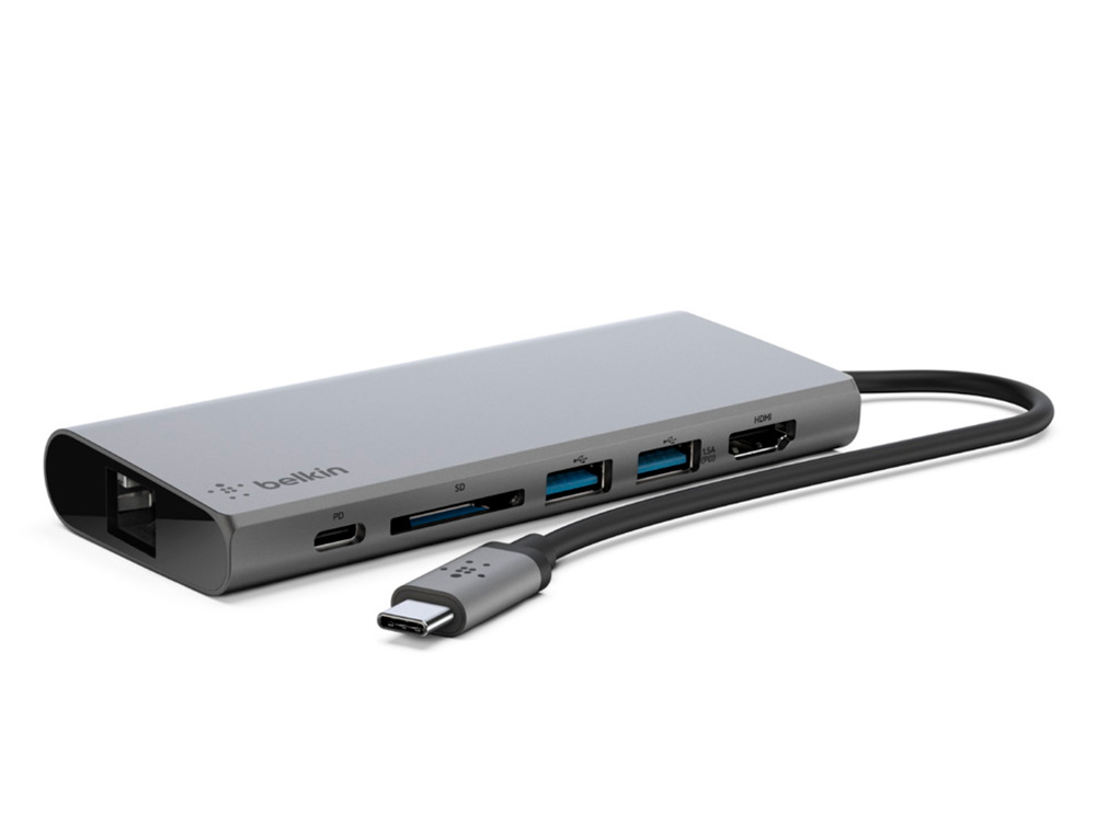 ADAPTADOR BELKIN AVC008BTSGY MULTIPORTAS USB-C A ETHERNET / USB-C / USB-A / HDMI / SD COR CINZA