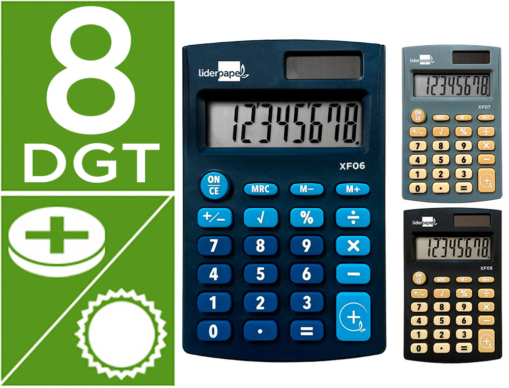 CALCULADORA LIDERPAPEL DE BOLSO XF08 8 DIGITOS SOLAR E PILHAS 98X62X8 MM EXPOSITOR DE 16 UNIDADES CORES SORTIDAS
