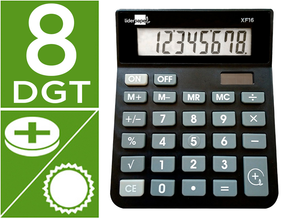 CALCULADORA LIDERPAPEL DE SECRETARIA XF16 8 DIGITOS SOLAR E PILHAS COR PRETO 127X105X24 MM