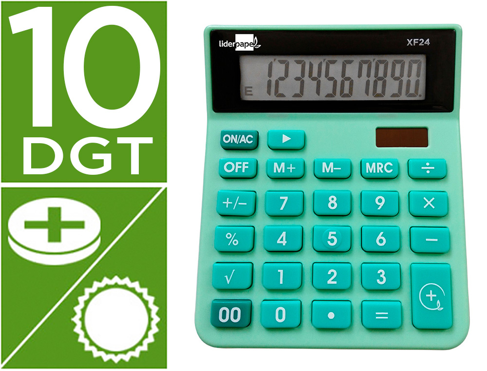 CALCULADORA LIDERPAPEL DE SECRETARIA XF24 10 DIGITOS SOLAR E PILHAS COR VERDE 127X105X24 MM