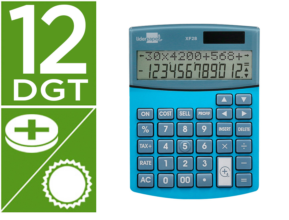 CALCULADORA LIDERPAPEL DE SECRETARIA XF28 12 DIGITOS SOLAR E PILHAS COR AZUL 155X115X25 MM