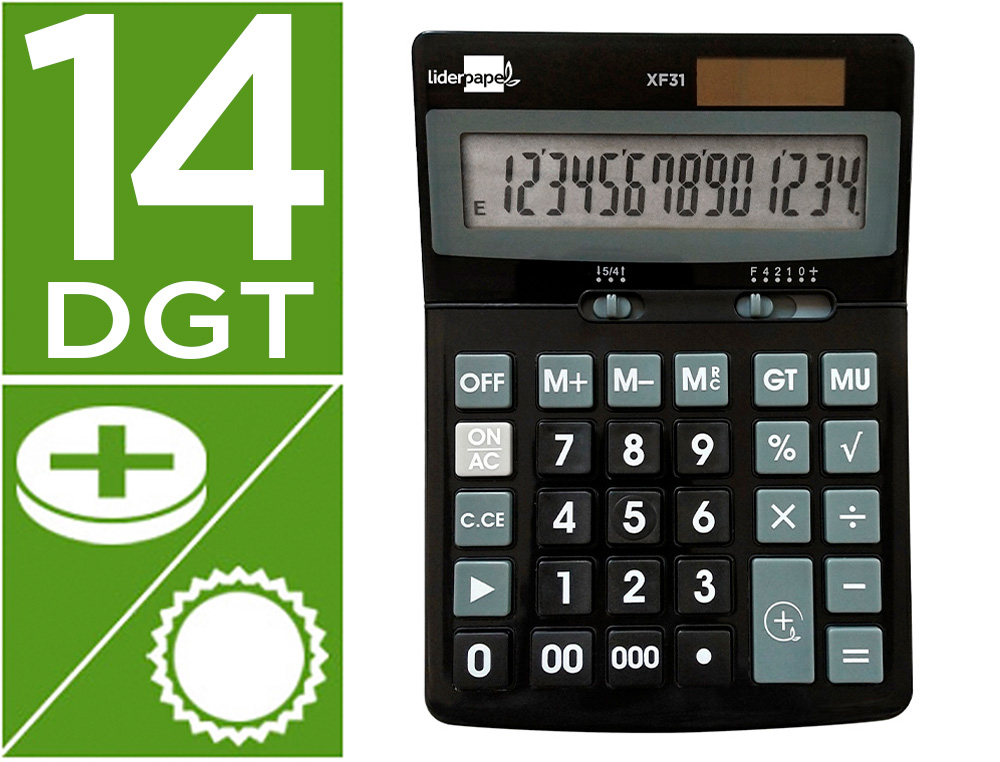 CALCULADORA LIDERPAPEL DE SECRETARIA XF31 14 DIGITOS SOLAR E PILHAS COR PRETO 170X122X35 MM