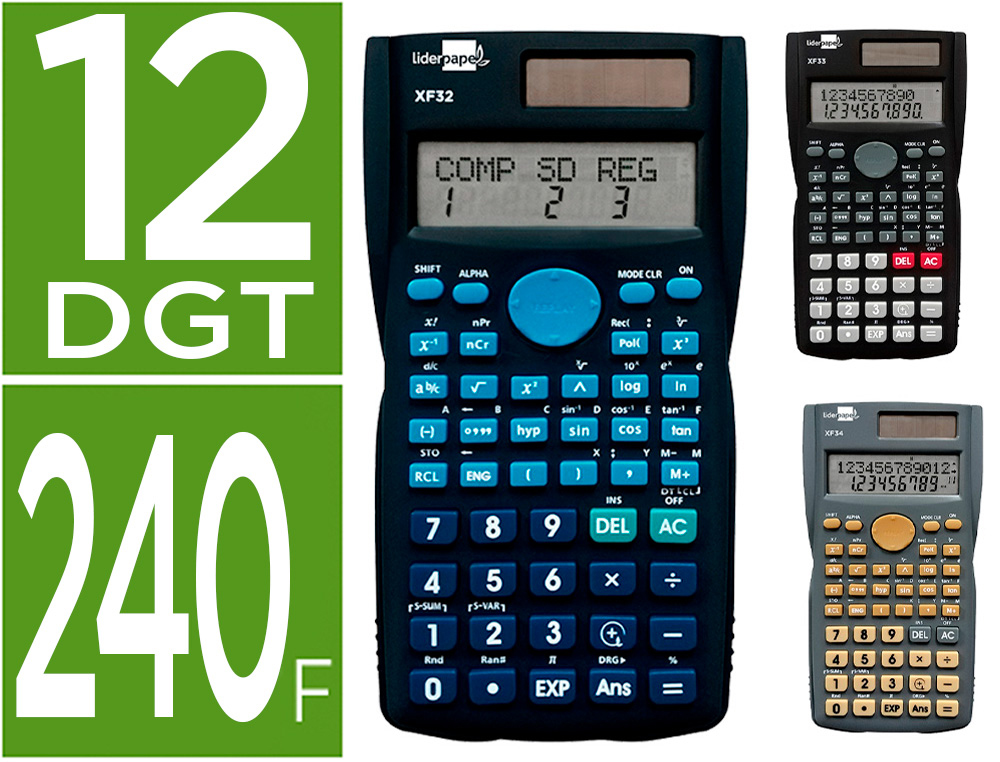 CALCULADORA LIDERPAPEL CIENTIFICA XF35 12 DIGITOS 240 FUNCOES 156X85X20 MM EXPOSITOR DE 10 UDS. CORES SORTIDAS
