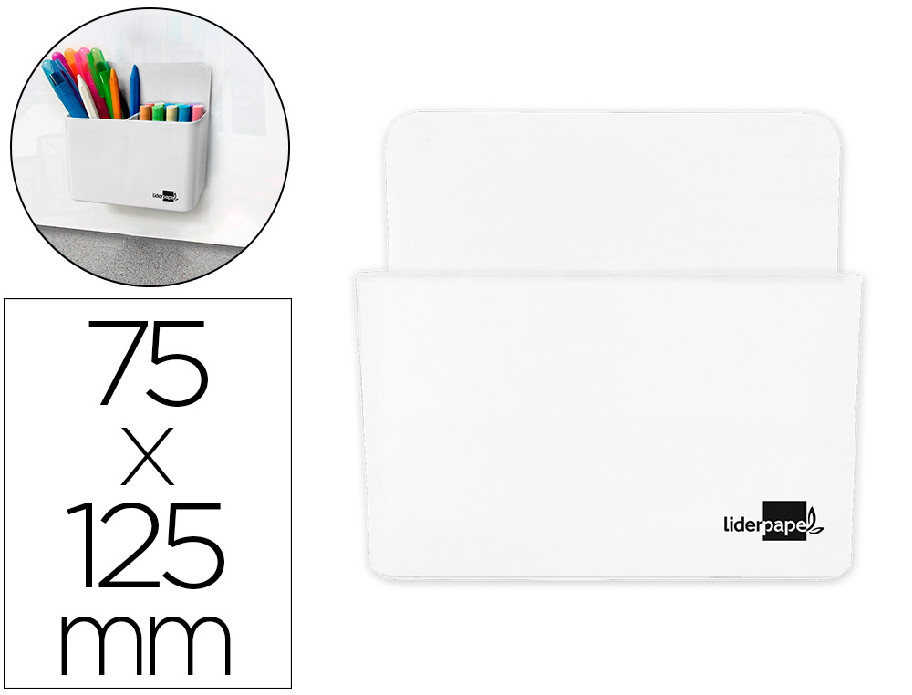 PORTA LAPIS LIDERPAPEL PLASTICO MAGNETICO COR BRANCO 125X75X40 MM