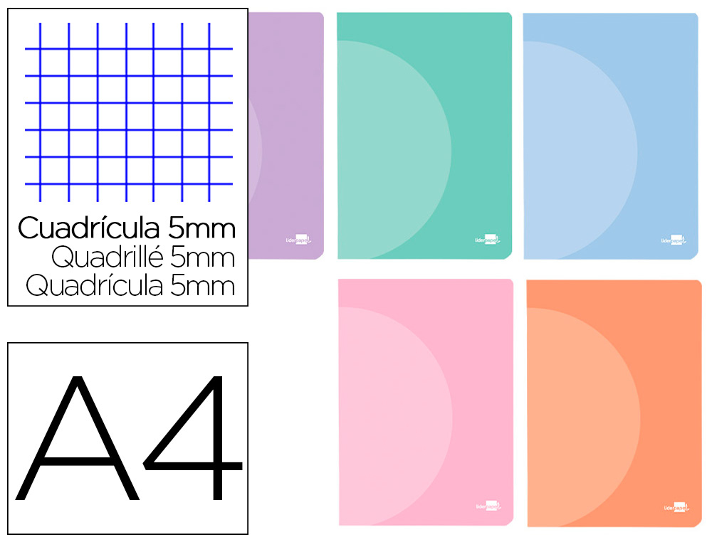 CADERNO AGRAFADO LIDERPAPEL 360 CAPA DE PLASTICO DIN A4 48 F 90 GR 5 MM DUPLA MARGEM CORES PASTEL SORTIDAS