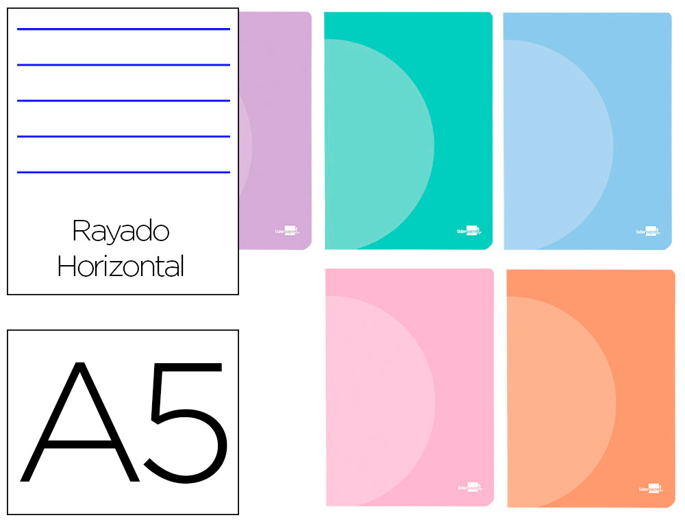 CADERNO AGRAFADO LIDERPAPEL 360 CAPA DE PLASTICO DIN A5 48 F 90 GR PAUTADO DUPLA MARGEM CORES PASTEL SORTIDAS