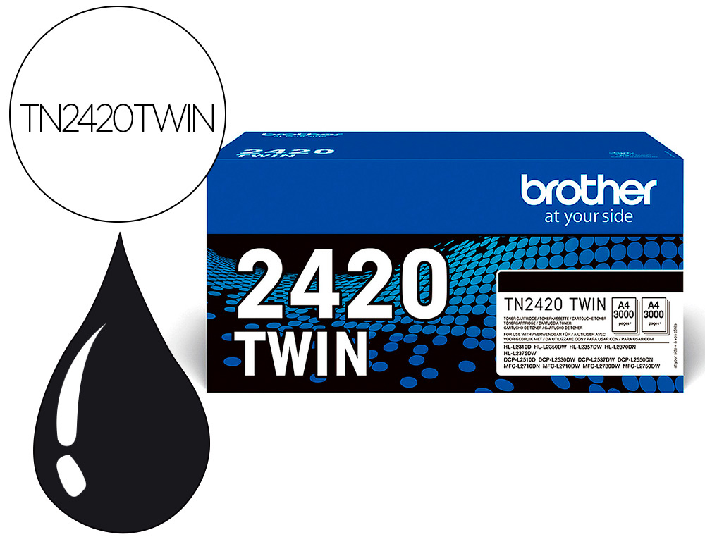 TONER BROTHER TN-2420TWIN PARA DCP-L2510/ 2530 / 2550 / HL-L2375 ALTA CAPACIDADE PRETO 3000 PAGINAS PACK 2 UNIDADES