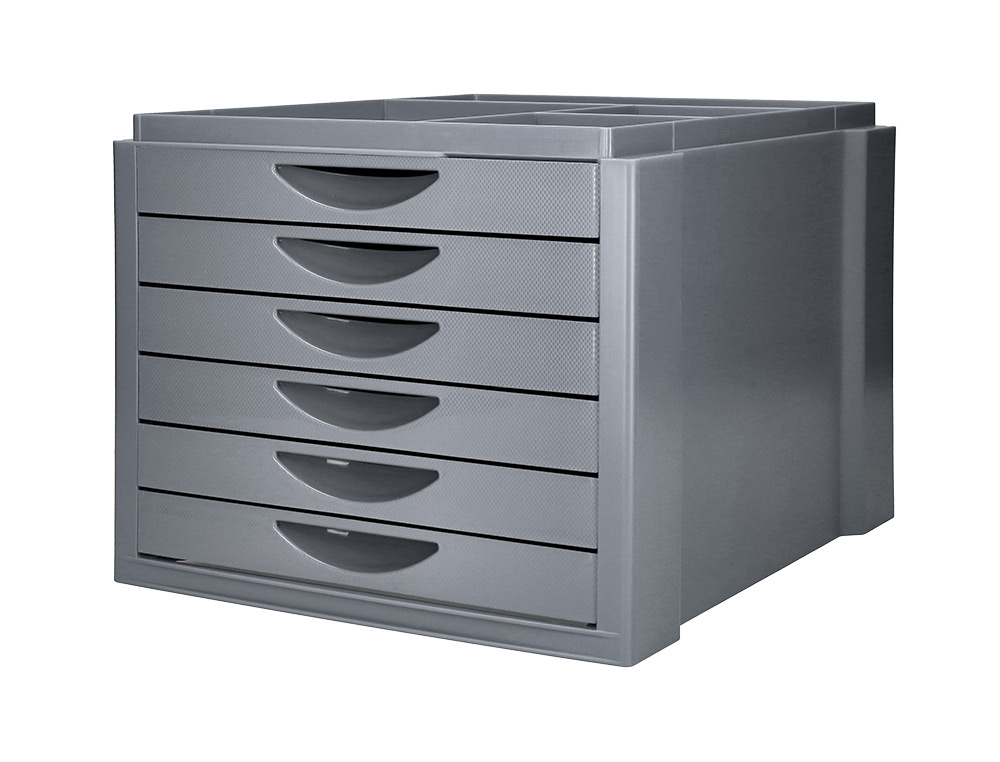 FICHEIRO GAVETAS DE SECRETARIA Q-CONNECT BANDEJA ORGANIZADORA SUPERIOR 6 GAVETAS COR CINZA OPACO 350X255X280 MM