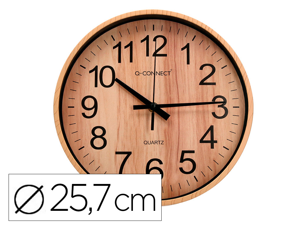RELOGIO Q-CONNECT DE PAREDE DE PLASTICO REDONDO 25,7 CM MOVIMENTO SILENCIOSO COR MADEIRA NATURAL