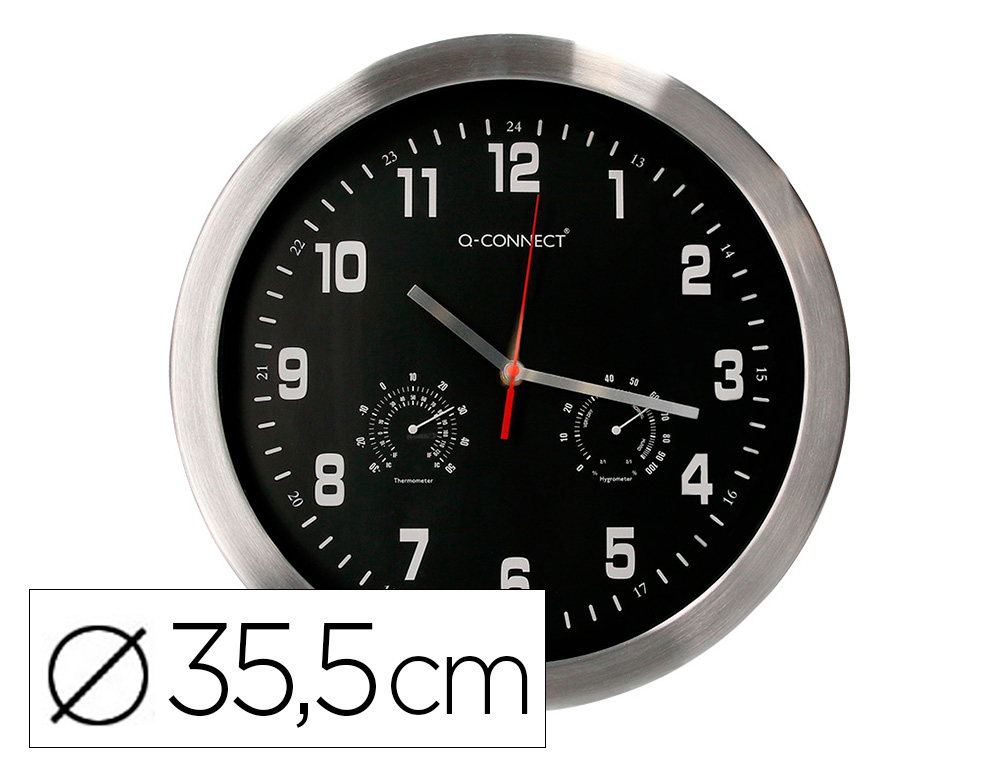 RELOGIO Q-CONNECT DE PAREDE METALICO REDONDO 35,5 CM MOVIMENTO SILENCIOSO COR CROMADO COM ESFERA PRETA