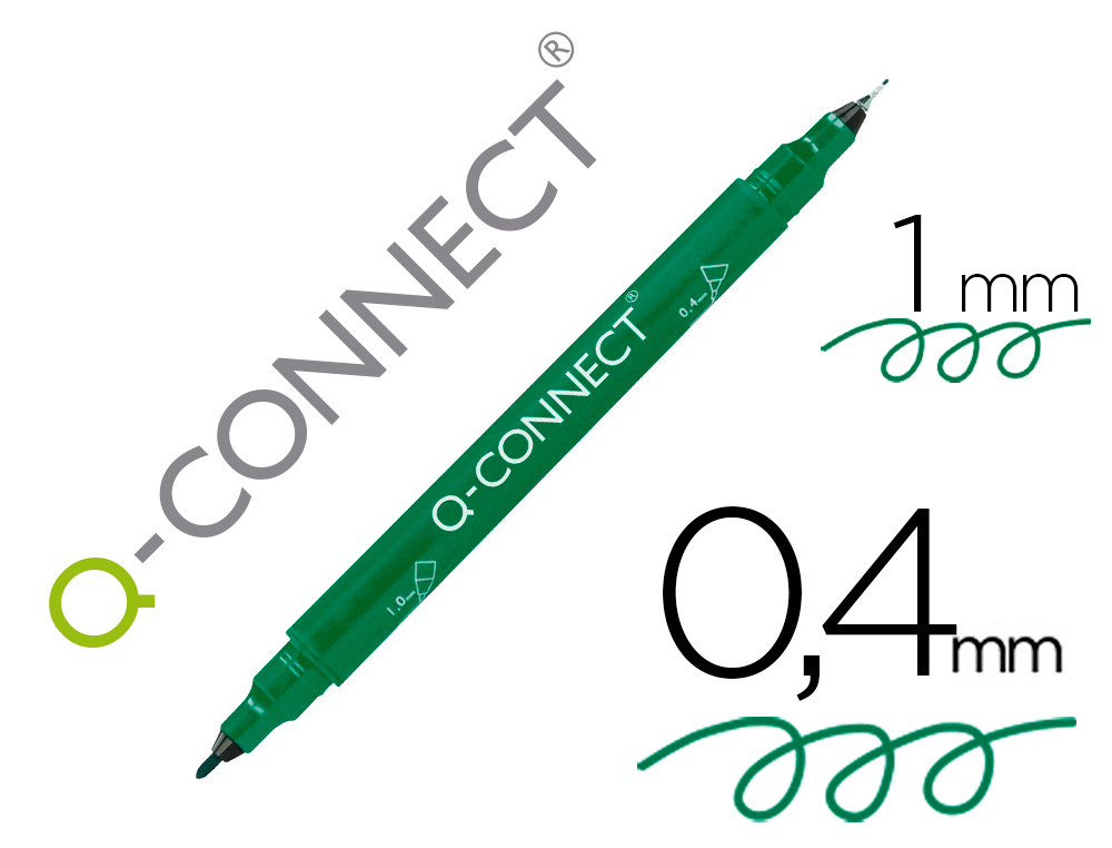 MARCADOR Q-CONNECT MARCADOR PERMANENTE DUPLA PONTA COR VERDE 0,4 MM E 1 MM