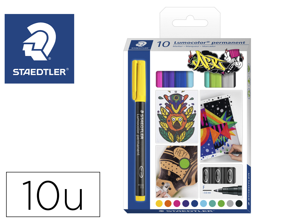MARCADOR STAEDTLER LUMOCOLOR RETROPROJECAO PONTA DE FIBRA PERMANENTE 318 CAIXA DE 10 UNIDADES CORES SORTIDAS