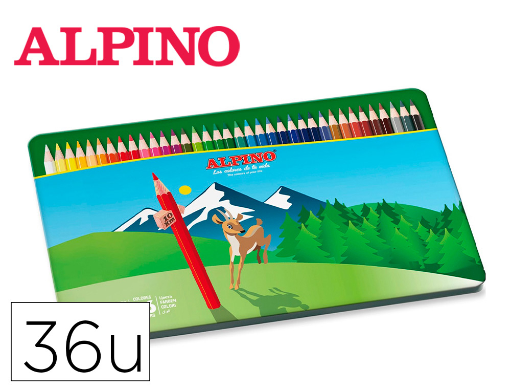 LAPIS DE COR ALPINO CAIXA METALICA DE 36 UNIDADES CORES SORTIDAS