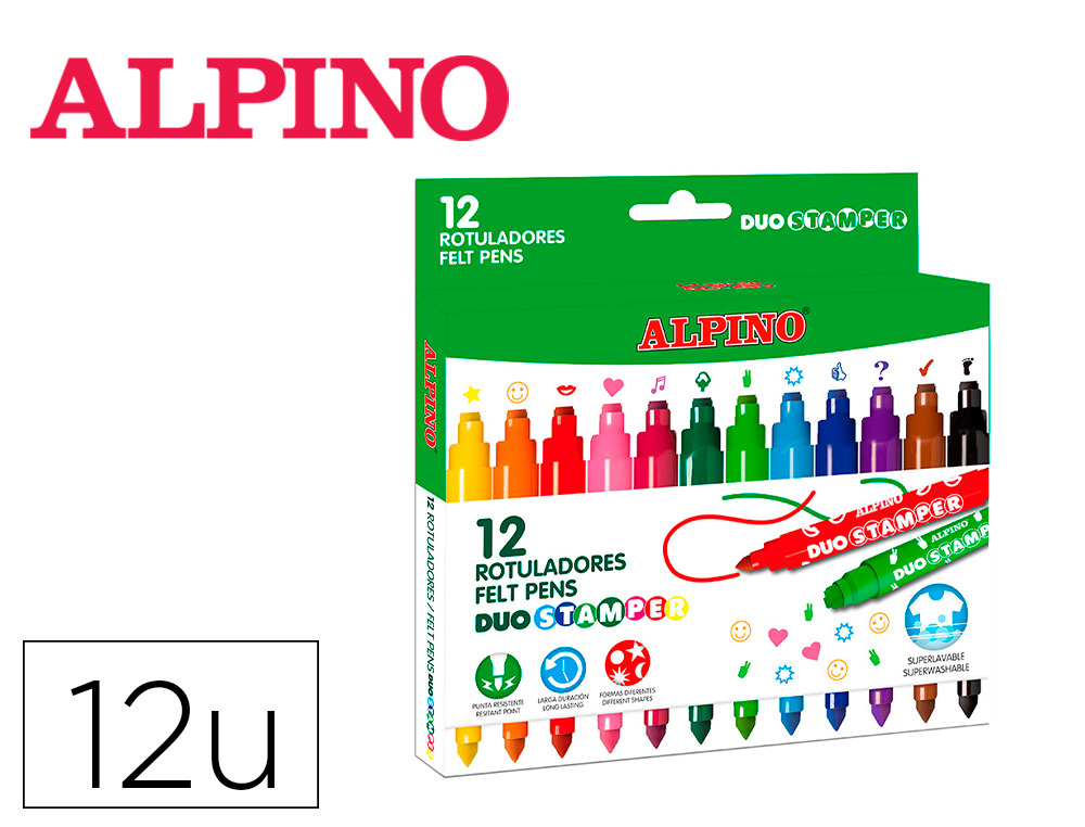 MARCADOR ALPINO DUO STAMPER CAIXA DE 12 UNIDADES CORES SORTIDAS