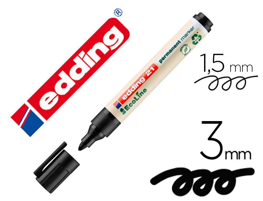 MARCADOR EDDING 21 MARCADOR PERMANENTE ECOLINE 90% RECICLADO COR PRETO PONTA REDONDA 1,5-3 MM RECARREGAVEL