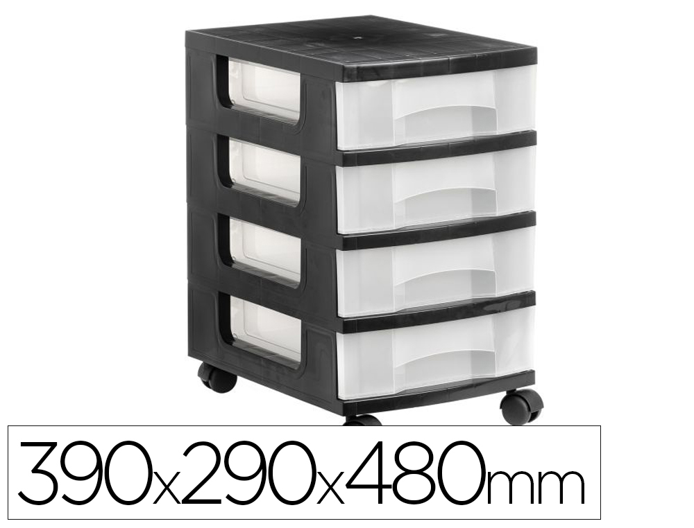 MODULOS DE GAVETAS ARCHIVO 2000 4 GAVETAS TRANSPARENTE INVOLUCRO PRETO 6 LITROS COM RODAS 390X290X480 MM