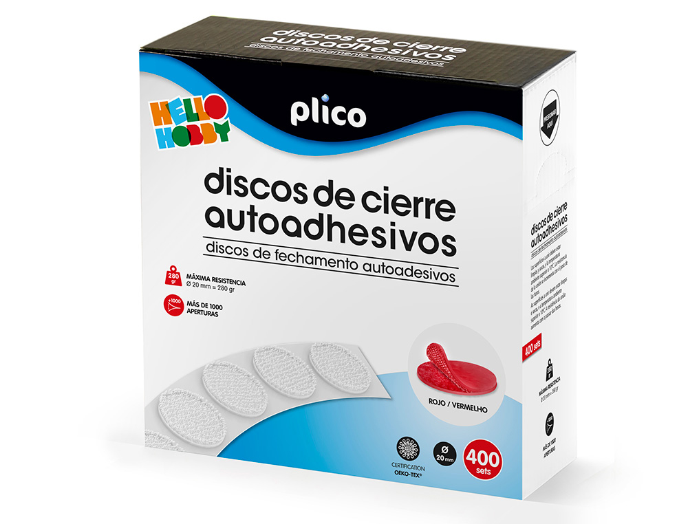 FITA DE FECHO PLICO VELCRO AUTOADESIVO 20 MM DIAMETRO COR VERMELHO CAIXA DE 400 UNIDADES