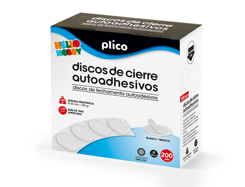 FITA DE FECHO PLICO VELCRO AUTOADESIVO 20 MM DIAMETRO COR BRANCO CAIXA DE 200 UNIDADES