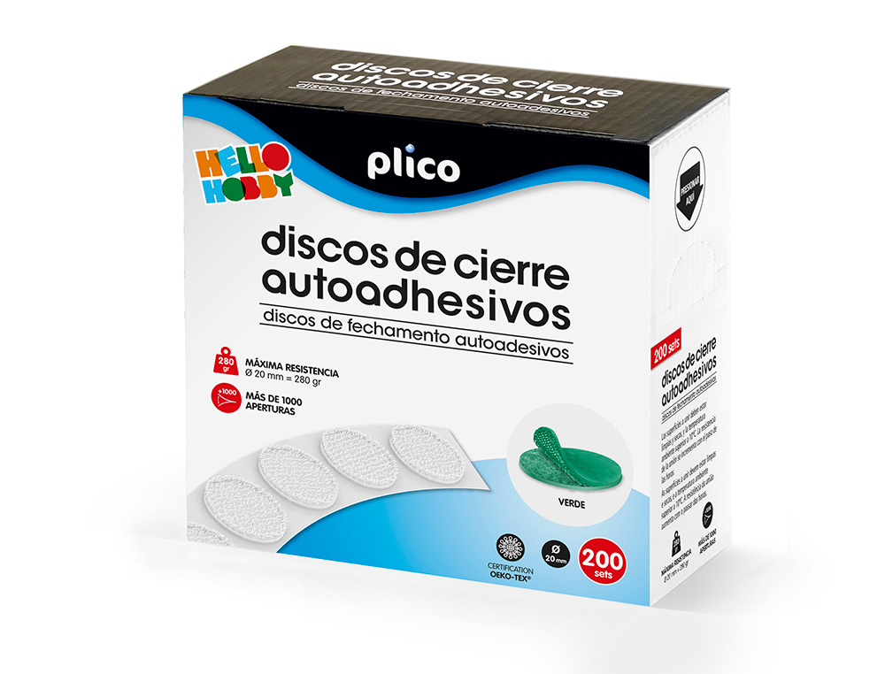 FITA DE FECHO PLICO VELCRO AUTOADESIVO 20 MM DIAMETRO COR VERDE CAIXA DE 200 UNIDADES