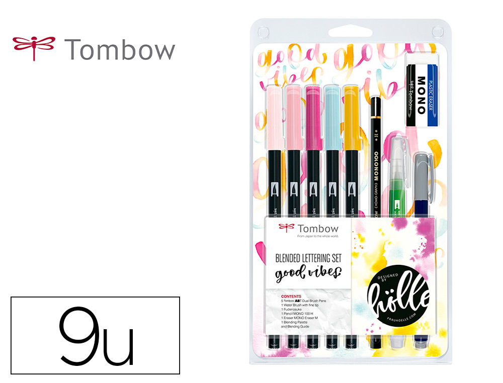 CONJUNTO DE CALIGRAFIA TOMBOW BLENDED LETTERING GOOD VIBES 9 PECAS