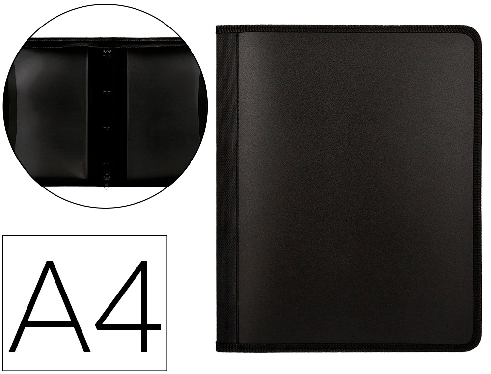 PASTA LIDERPAPEL 4 ANEIS 25 MM POLIPROPILENO FECHO DE CORRER 4 BOLSOS INTERIORES COR PRETO