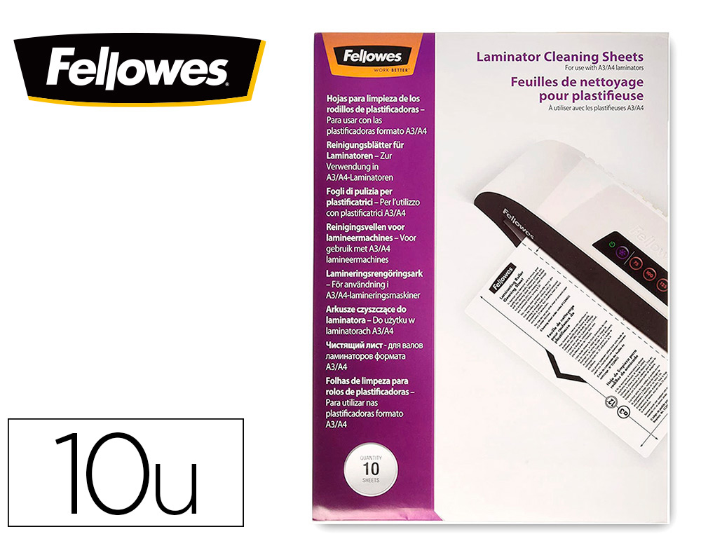 FOLHA DE LIMPEZA FELLOWES PARA PLASTIFICADORA PACK DE 10 UNIDADES