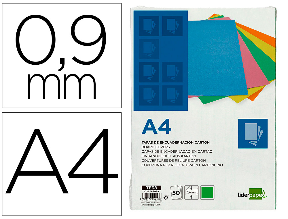 CAPA DE ENCADERNACAO LIDERPAPEL CARTAO DIN A4 0,9 MM VERDE FLUOR PACK DE 50 UNIDADES