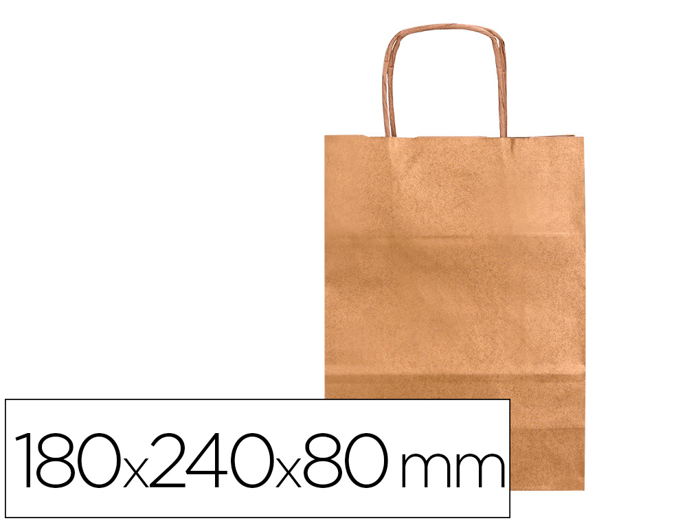 SACO DE PAPEL Q-CONNECT KRAFT NATURAL LISO XS COM ASA TORCIDA 180X240X80 MM