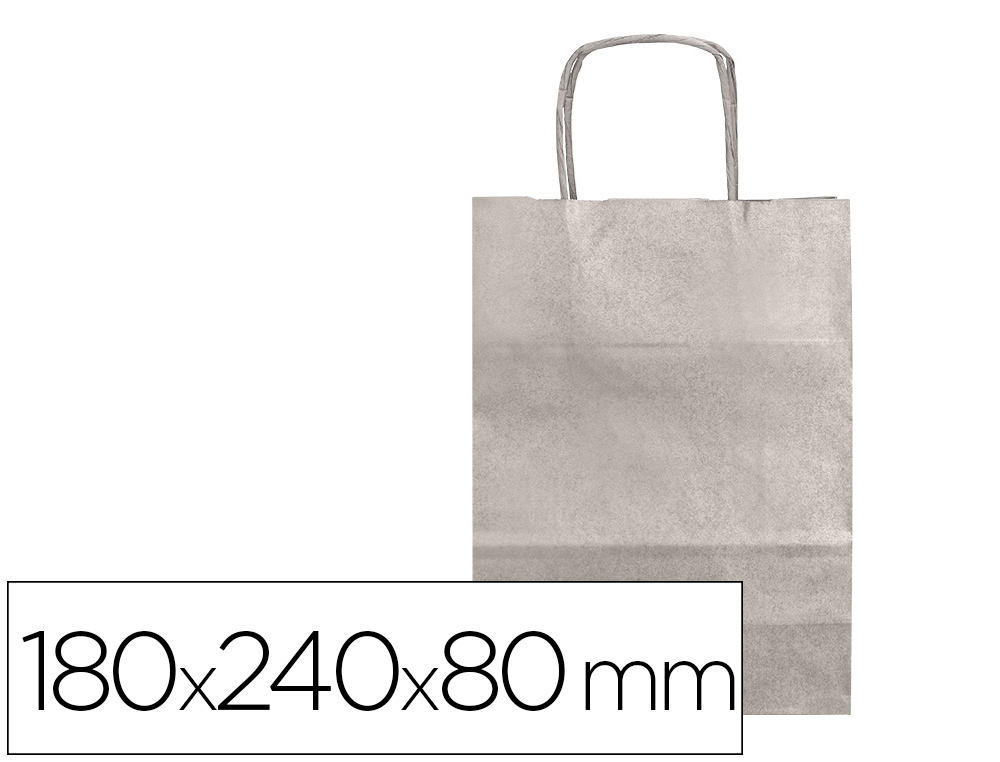 SACO DE PAPEL Q-CONNECT KRAFT PRATA XS COM ASA TORCIDA 180X240X80 MM