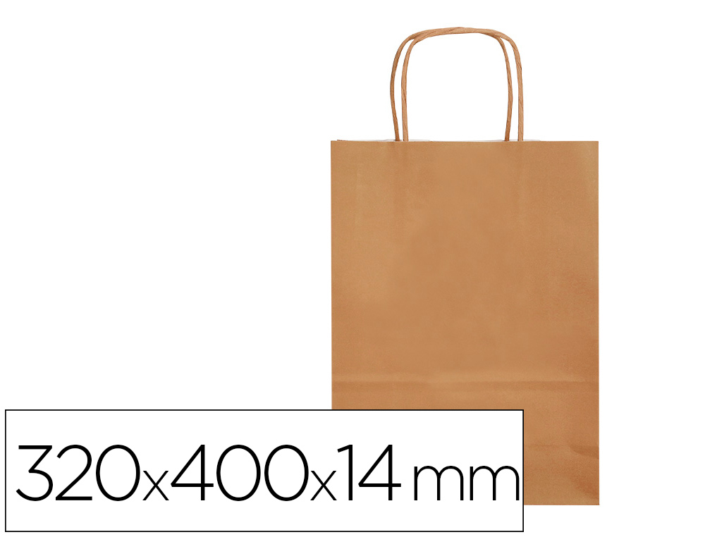 SACO DE PAPEL Q-CONNECT KRAFT NATURAL LISO L COM ASA TORCIDA 320X400X14 MM