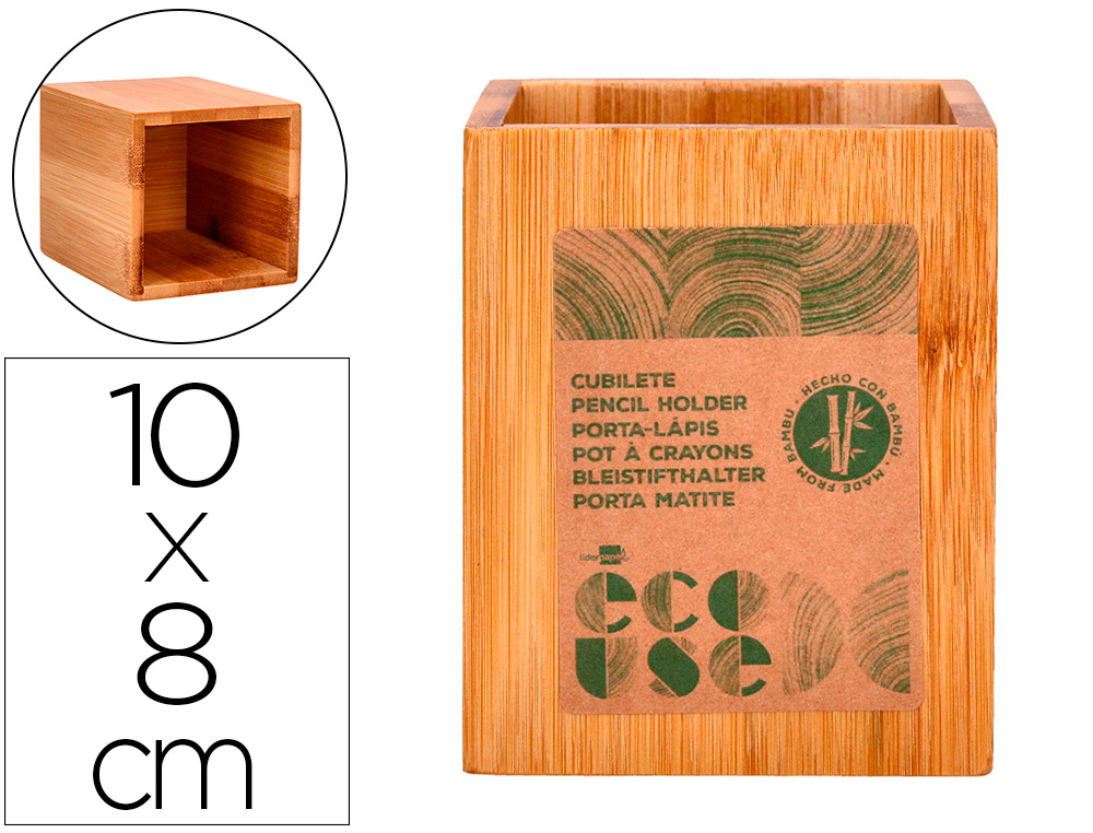 PORTA LAPIS LIDERPAPEL ECOUSE BAMBU 8X8X10 CM