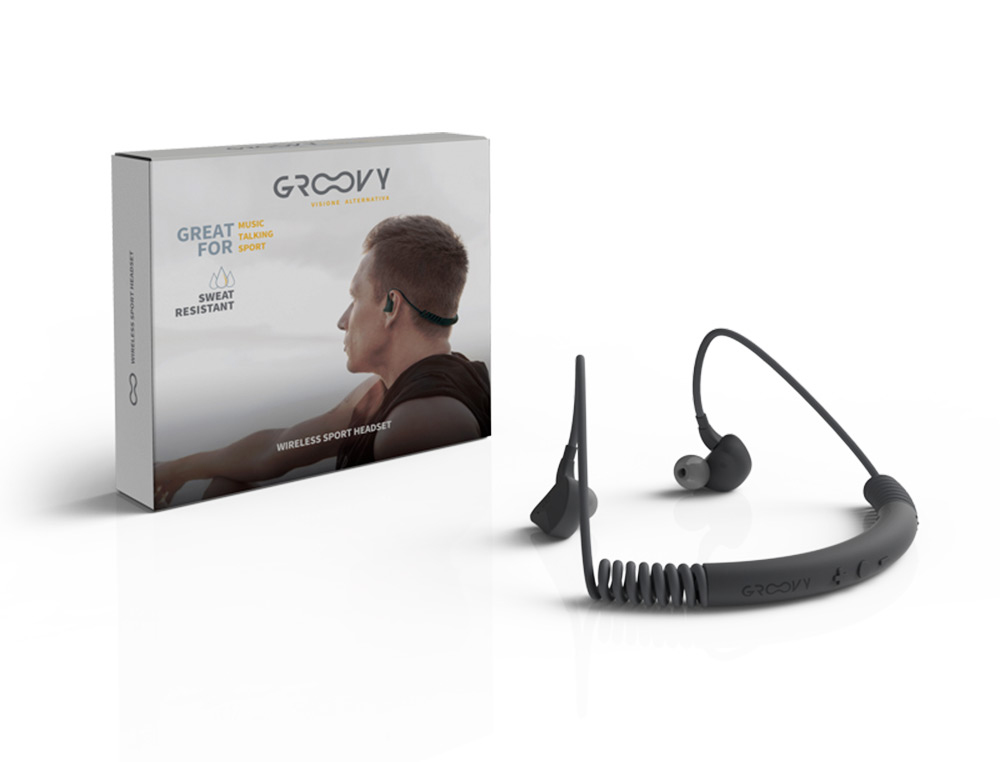 AURICULARES GROOVY SPORT BLUETOOTH NECKBAND COM MICROFONE COR CINZA ESCURO