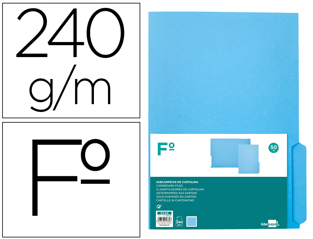 CLASSIFICADOR LIDERPAPEL EM CARTOLINA FOLIO PESTANA DIREITA 240G/M2 AZUL