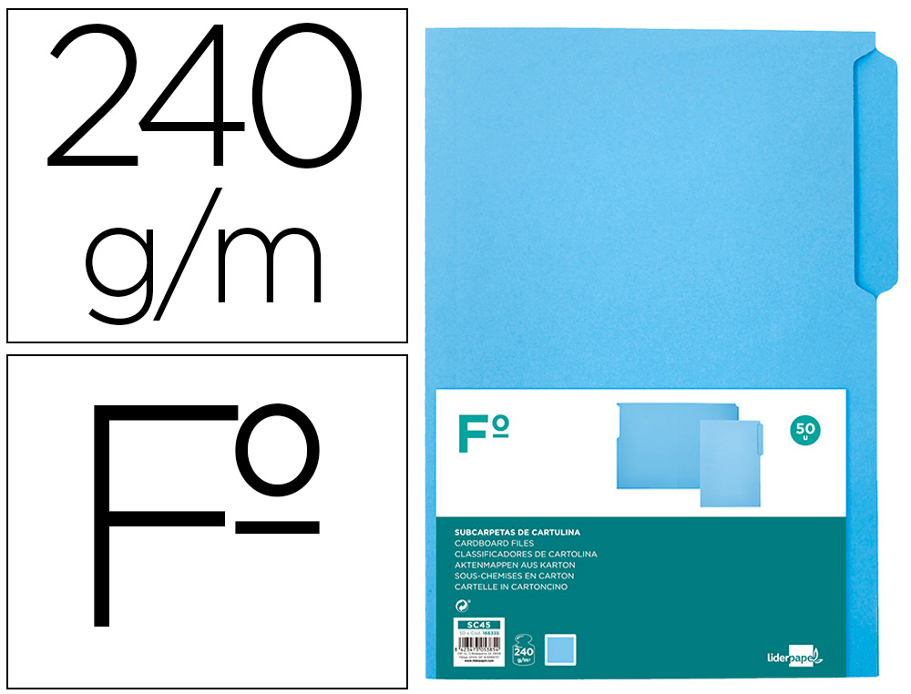 CLASSIFICADOR LIDERPAPEL EM CARTOLINA FOLIO PESTANA ESQUERDA 240G/M2 AZUL
