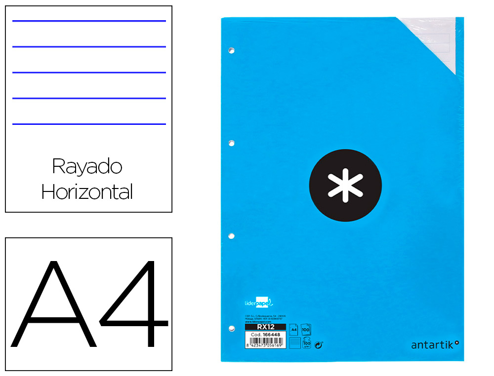 RECARGA A4 ANTARTIK 100 FOLHAS 100G/M2 PAUTADO 4 FUROS BANDAS DE 5 CORES