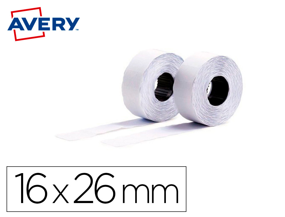 ETIQUETA ADESIVA AVERY ONDULADA PERMANENTE 26X16 MM BRANCA PARA ETIQUETADORA PL2/18 CAIXA DE 10 ROLOS DE 1200 UNIDADES
