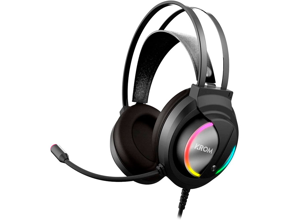 AURICULAR KROM KAPPA GAMING STEREO COM MICROFONE FLEXIVEL ILUMINACAO LED RGB ARCO-IRIS COMPRIMENTO CABO 210 CM