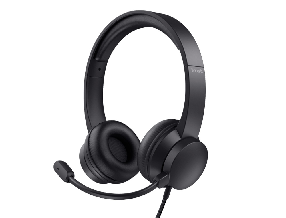 AURICULAR TRUST HS-200 COM MICROFONE AJUSTAVEL USB 2,0 COMPRIMENTO DO CABO 1,80 MT COR PRETO