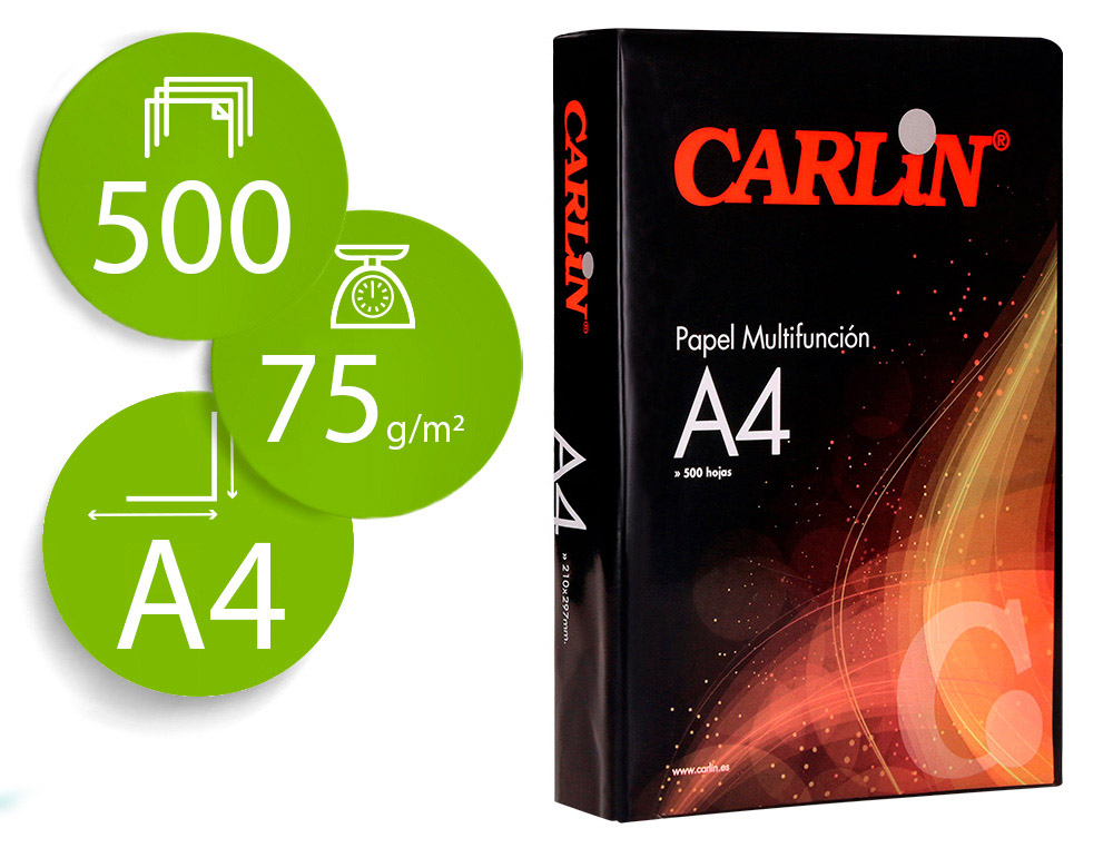 PAPEL FOTOCOPIA CARLIN DIN A4 75 GR EMBALAGEM DE 500 FOLHAS